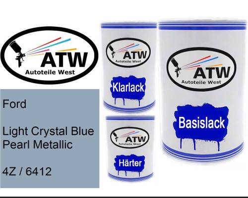 Ford, Light Crystal Blue Pearl Metallic, 4Z / 6412: 500ml Lackdose + 500ml Klarlack + 250ml Härter - Set, von ATW Autoteile West.